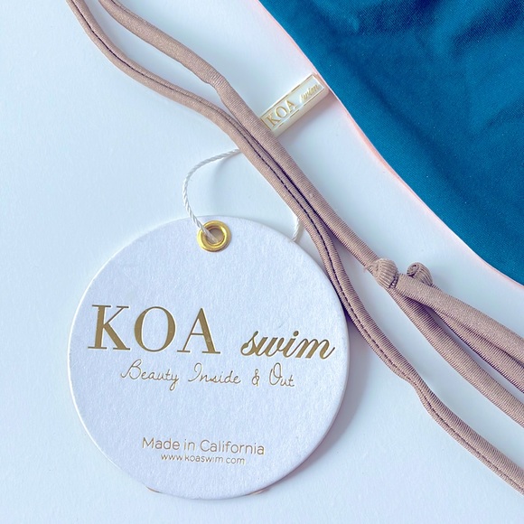 NWT (XS) KOA swim top teal gold London bikini top reversible pink racer back - Picture 6 of 14